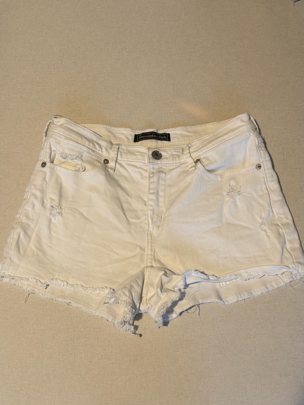 Abercrombie & Fitch White Distressed Denim Shorts - Picture 1 of 3